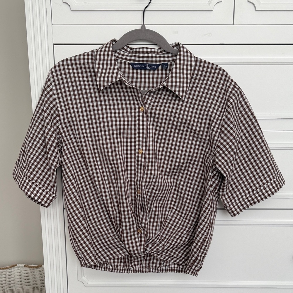 Duffield Lane Chocolate Brown and White Gingham Shirt - Sz Small